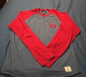 Abercrombie & Fitch Long Sleeve Raglan Tee in Red and Gray